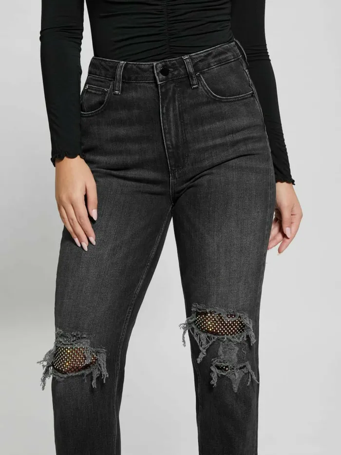 Women Jeans and Denim GUESS Eco Crystal RipandRepair Mom Jeans Authentic Net