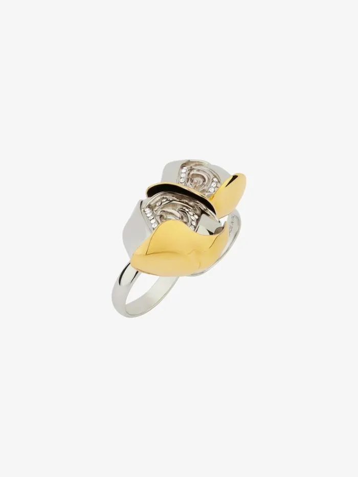 Women Jewelry Givenchy Flower Double Fingers Ring In Metal With Crystals Goldensilvery Women Jewelry Givenchy Flower Double Fingers Ring In Metal With Crystals Goldensilvery