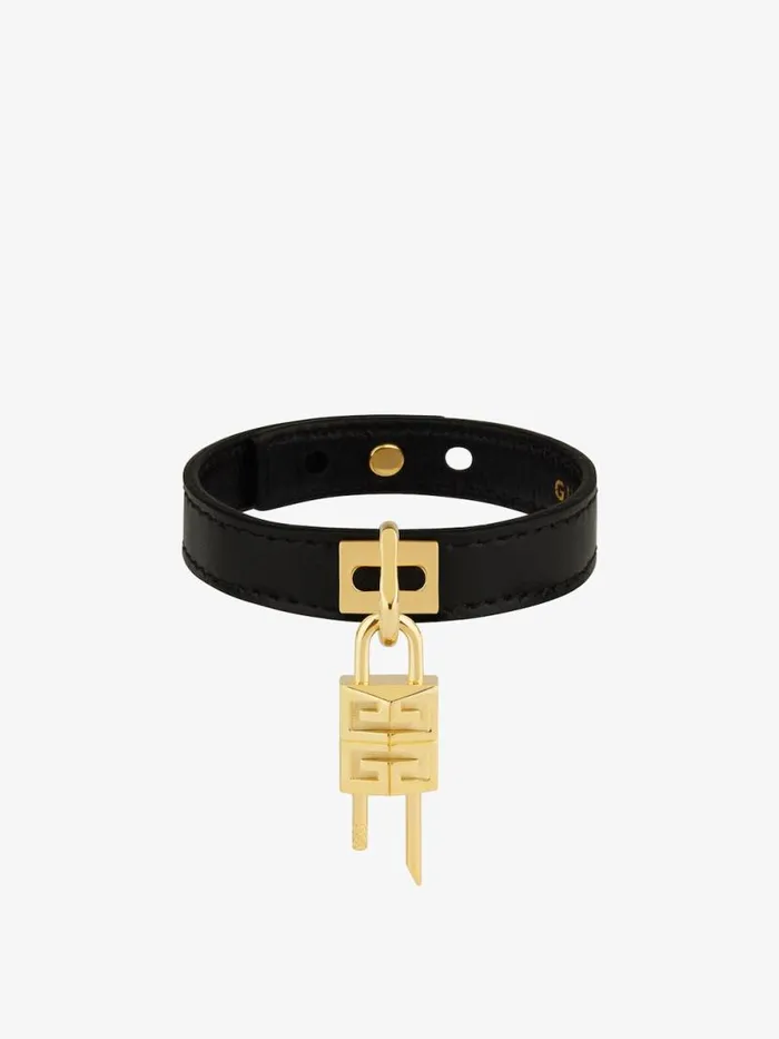 Women Jewelry Givenchy Mini Lock Bracelet In Metal And Leather Blackgolden