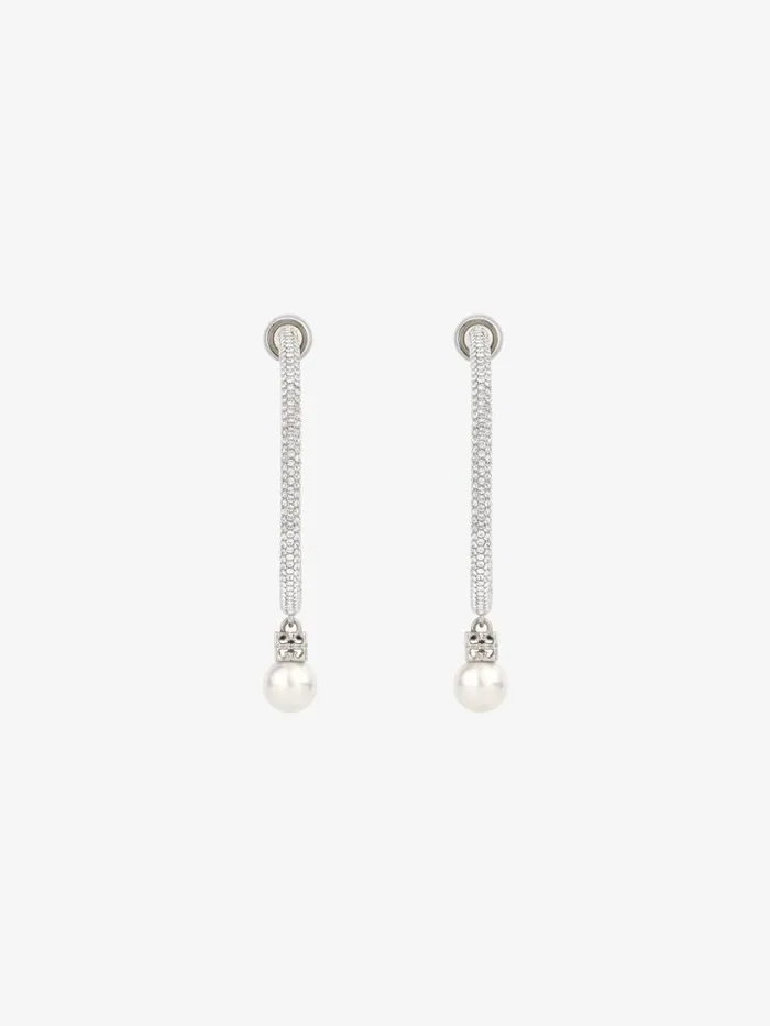Women Jewelry Givenchy Pearl Earrings In Metal With Crystals Whitesilvery