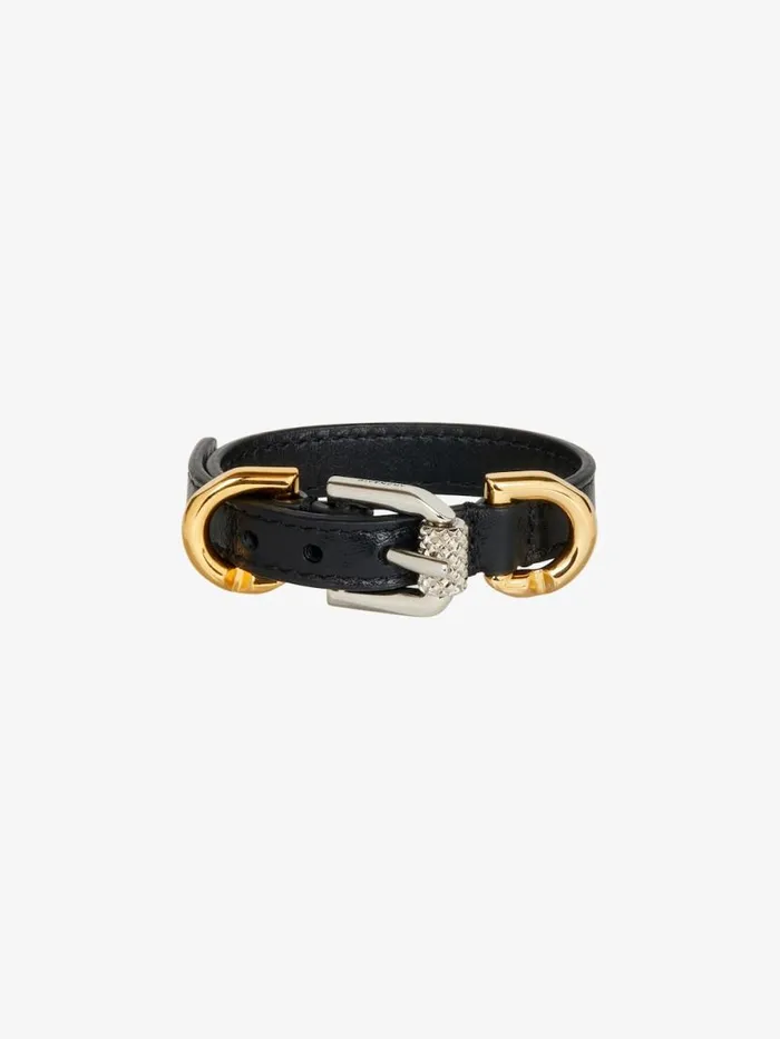 Women Jewelry Givenchy Voyou Bracelet In Leather And Metal Black