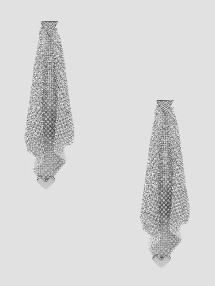 Women Jewelry GUESS SilverTone Crystal Mesh Earrings Medium Red