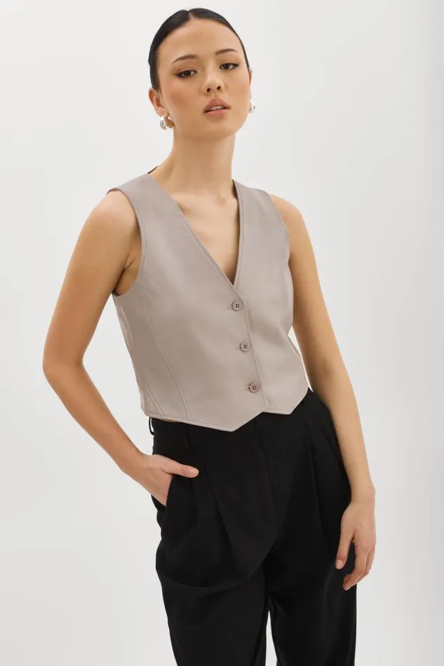 Women KALLIE Leather Vest Ash Grey LAMARQUE Tops