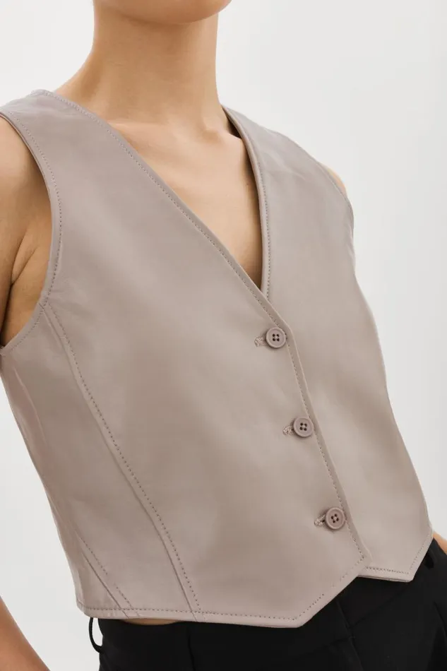 Women KALLIE Leather Vest Ash Grey LAMARQUE Tops Women KALLIE Leather Vest Ash Grey LAMARQUE Tops
