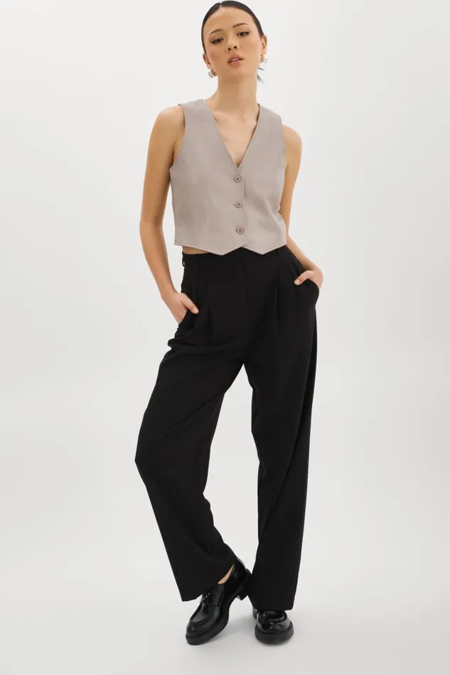 Women KALLIE Leather Vest Ash Grey LAMARQUE Tops Women KALLIE Leather Vest Ash Grey LAMARQUE Tops