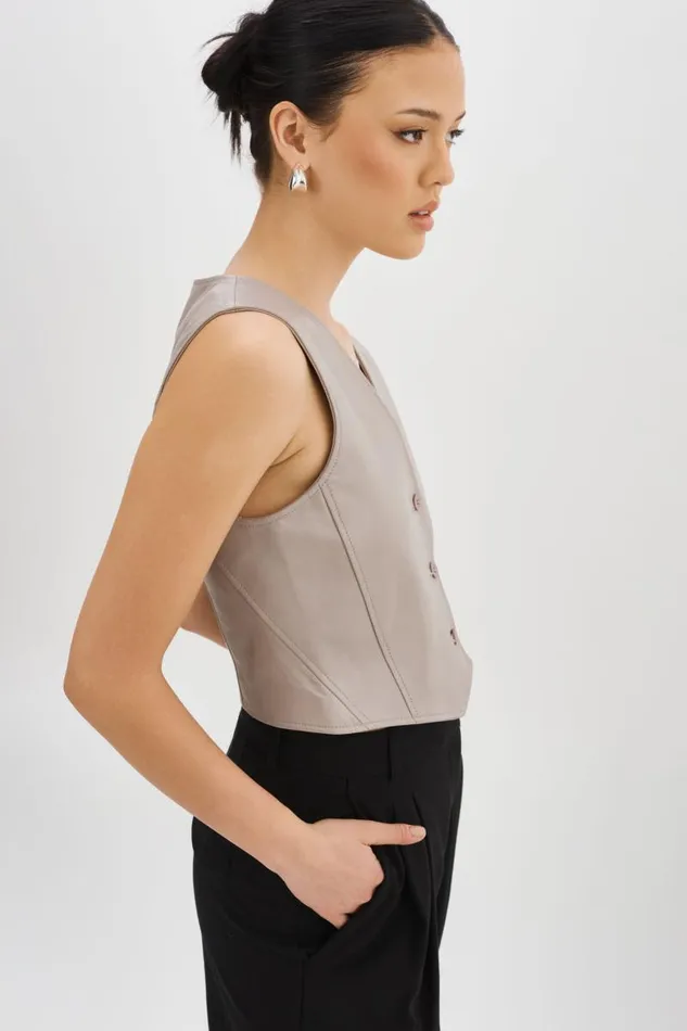 Women KALLIE Leather Vest Ash Grey LAMARQUE Tops Women KALLIE Leather Vest Ash Grey LAMARQUE Tops