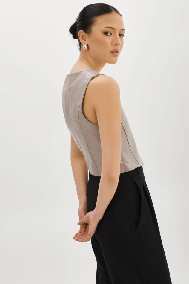 Women KALLIE Leather Vest Ash Grey LAMARQUE Tops Women KALLIE Leather Vest Ash Grey LAMARQUE Tops