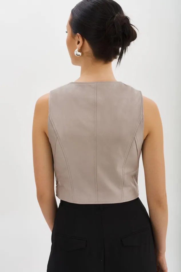 Women KALLIE Leather Vest Ash Grey LAMARQUE Tops Women KALLIE Leather Vest Ash Grey LAMARQUE Tops