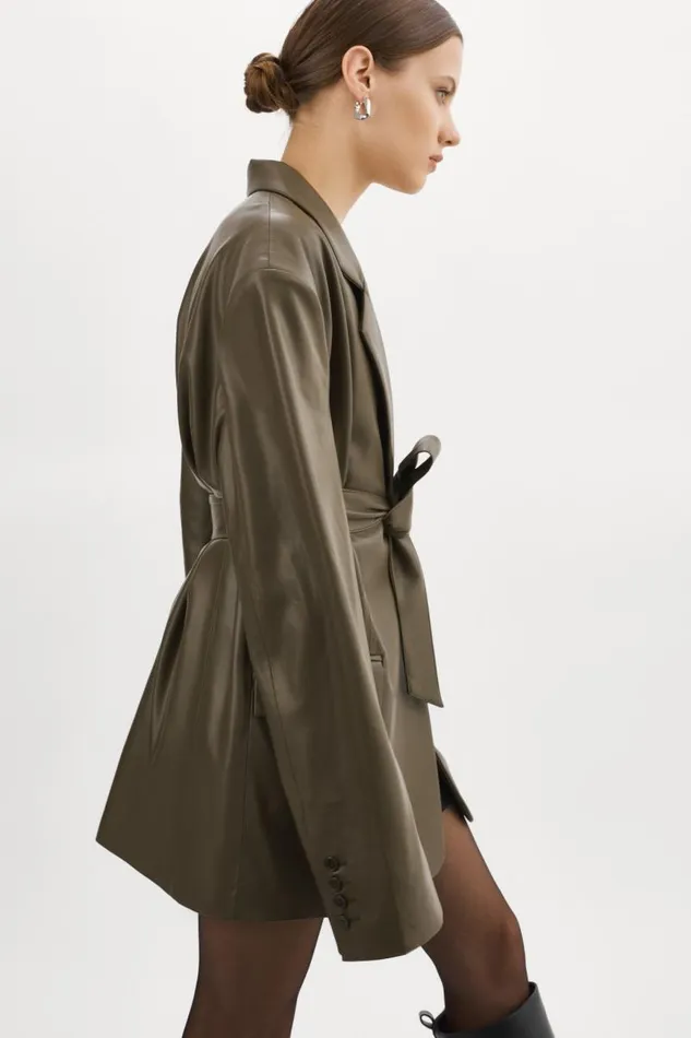 Women Kassandra Faux Leather Oversized Blazer Khaki LAMARQUE Blazers Women Kassandra Faux Leather Oversized Blazer Khaki LAMARQUE Blazers