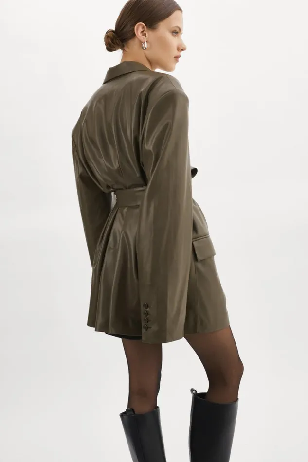Women Kassandra Faux Leather Oversized Blazer Khaki LAMARQUE Blazers Women Kassandra Faux Leather Oversized Blazer Khaki LAMARQUE Blazers