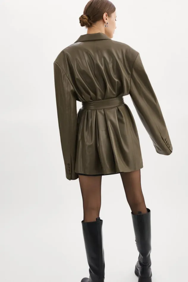 Women Kassandra Faux Leather Oversized Blazer Khaki LAMARQUE Blazers Women Kassandra Faux Leather Oversized Blazer Khaki LAMARQUE Blazers