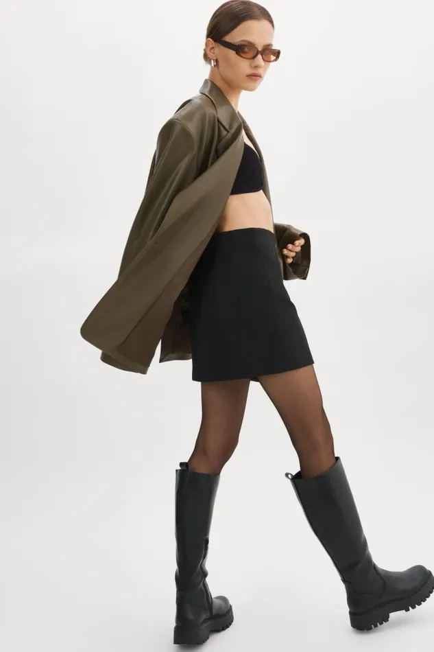 Women Kassandra Faux Leather Oversized Blazer Khaki LAMARQUE Blazers Women Kassandra Faux Leather Oversized Blazer Khaki LAMARQUE Blazers