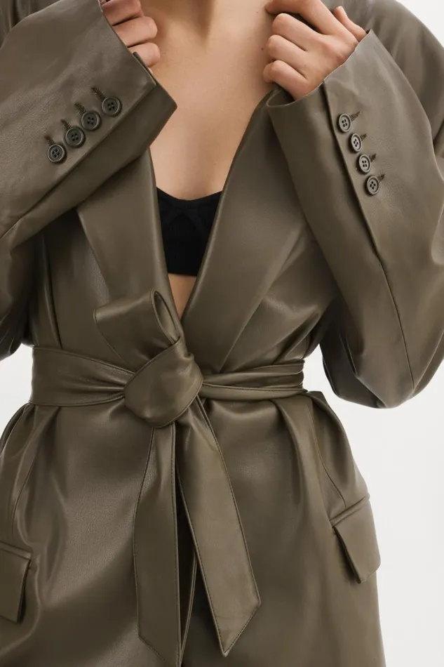 Women Kassandra Faux Leather Oversized Blazer Khaki LAMARQUE Dresses Women Kassandra Faux Leather Oversized Blazer Khaki LAMARQUE Dresses
