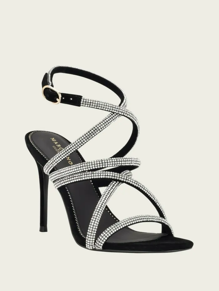 Women Kentas Strappy Sandal Blk Suede Heels GUESS