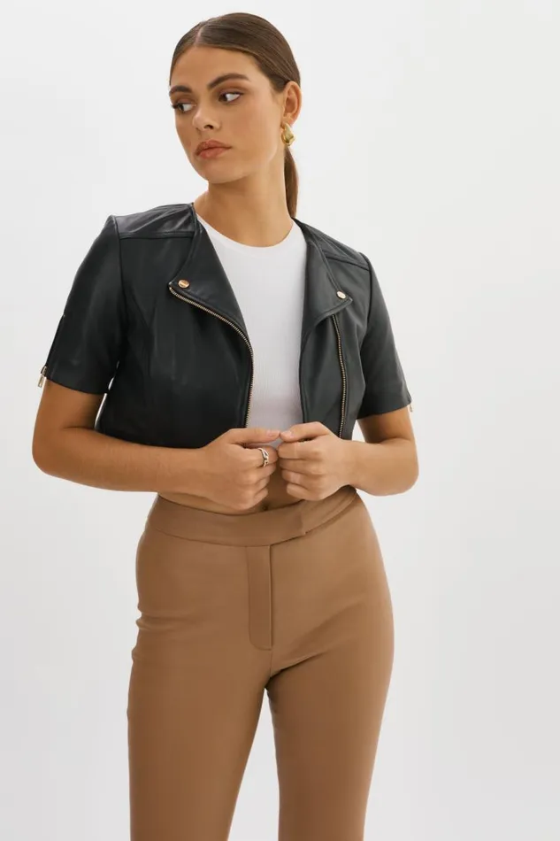 Women KIRSI GOLD Cropped Biker Jacket Black LAMARQUE Short Sleeve Jackets Women KIRSI GOLD Cropped Biker Jacket Black LAMARQUE Short Sleeve Jackets