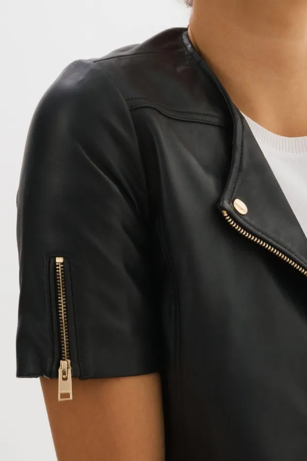 Women KIRSI GOLD Cropped Biker Jacket Black LAMARQUE Short Sleeve Jackets Women KIRSI GOLD Cropped Biker Jacket Black LAMARQUE Short Sleeve Jackets