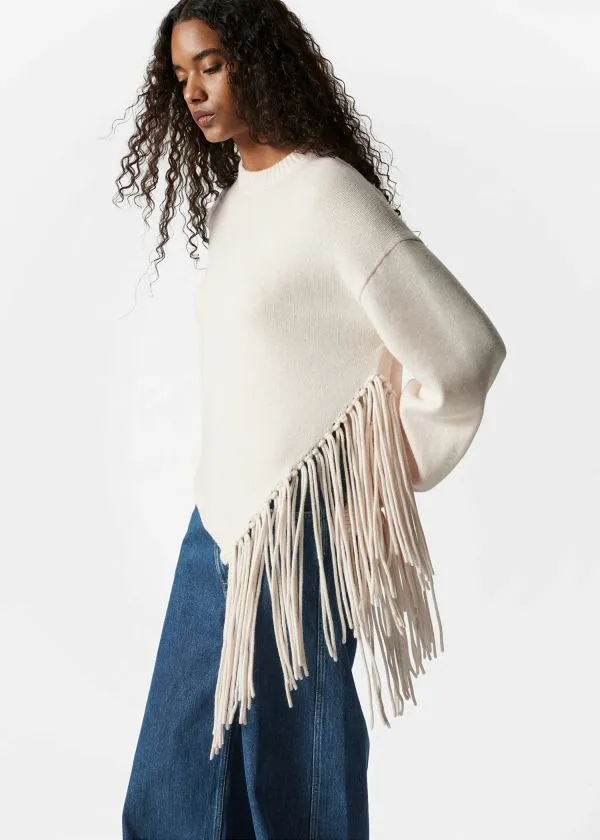 Women Knitwear and Other Stories Asymmetric Fringe Sweater White