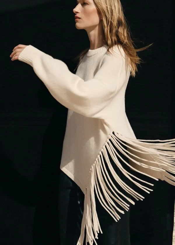 Women Knitwear and Other Stories Asymmetric Fringe Sweater White