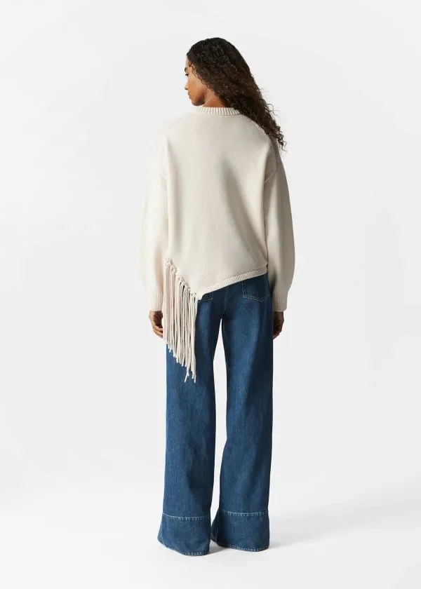 Women Knitwear and Other Stories Asymmetric Fringe Sweater White