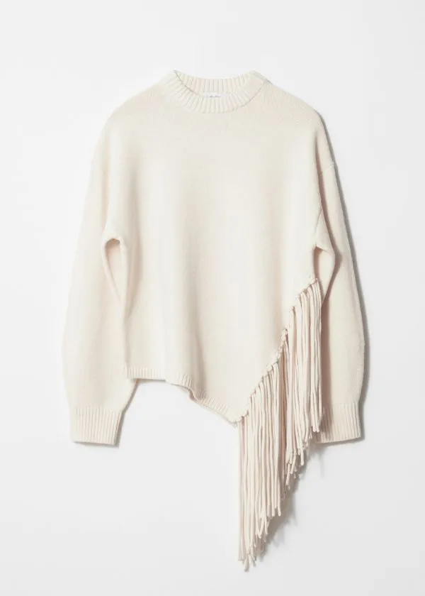 Women Knitwear and Other Stories Asymmetric Fringe Sweater White