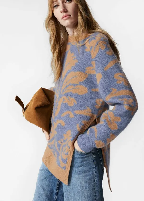 Women Knitwear and Other Stories Asymmetric Jacquard Jumper Blue and Beige