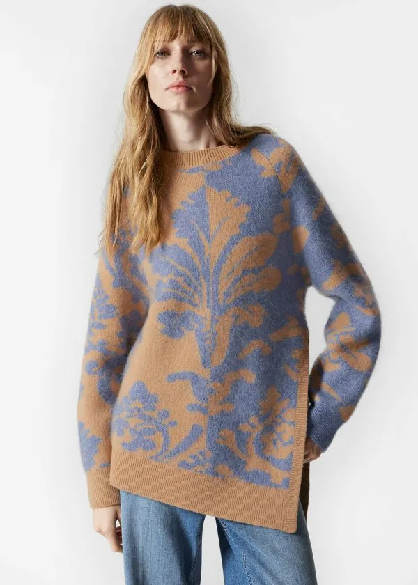 Women Knitwear and Other Stories Asymmetric Jacquard Jumper Blue and Beige