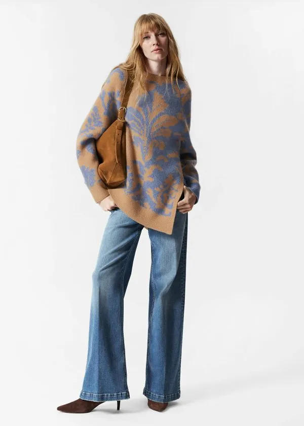 Women Knitwear and Other Stories Asymmetric Jacquard Jumper Blue and Beige