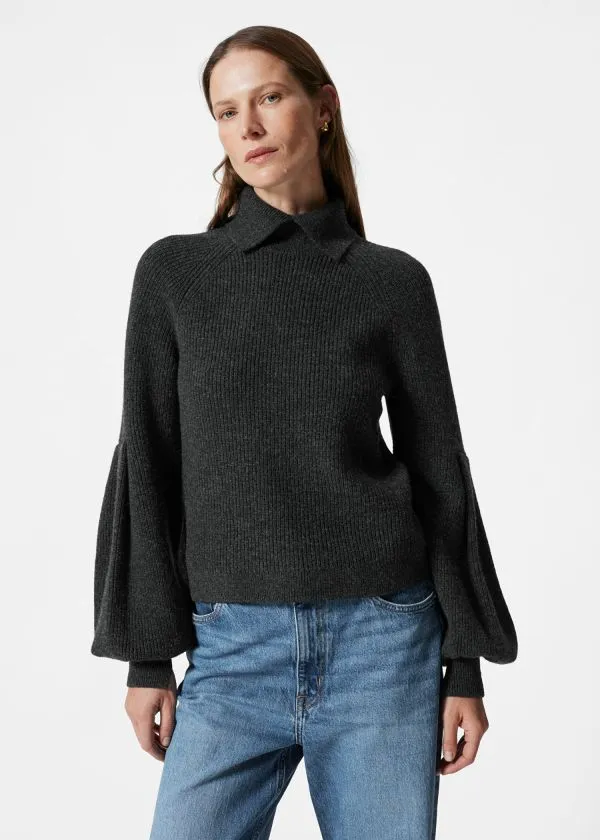 Women Knitwear and Other Stories Collared PuffSleeve Jumper Black