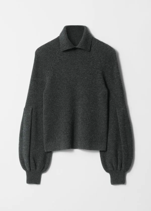 Women Knitwear and Other Stories Collared PuffSleeve Jumper Black