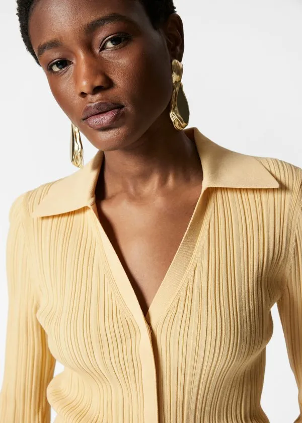 Women Knitwear and Other Stories Collared RibKnit Cardigan Yellow