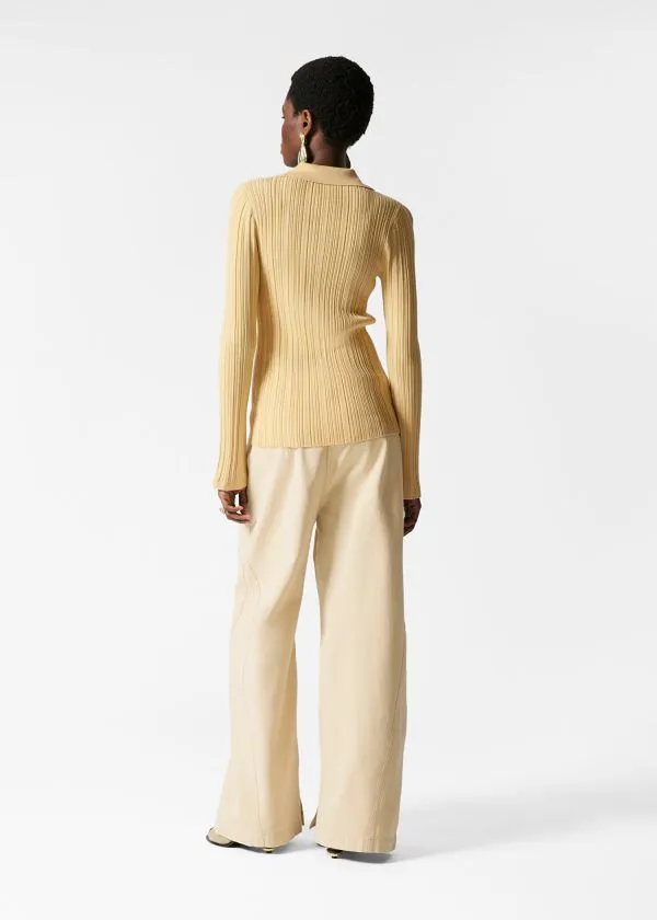 Women Knitwear and Other Stories Collared RibKnit Cardigan Yellow