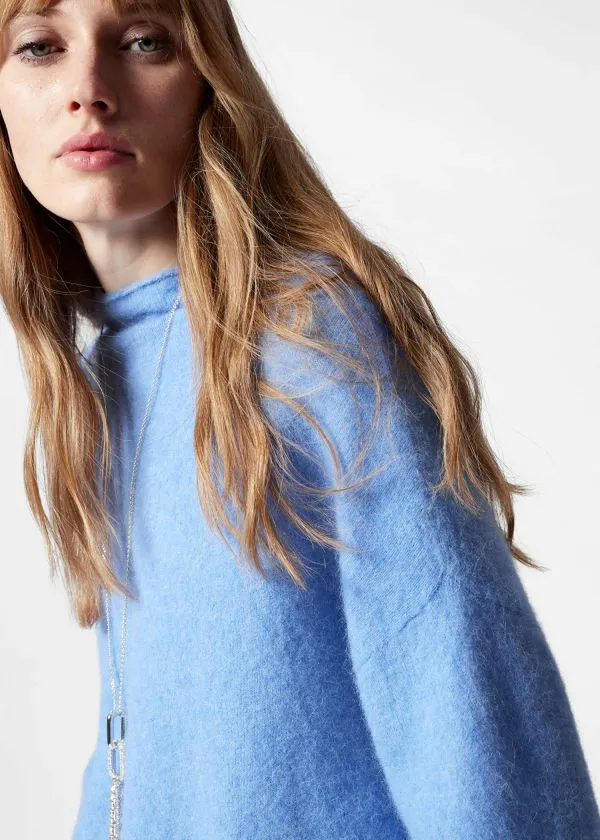Women Knitwear and Other Stories HighNeck AlpacaKnit Jumper Blue