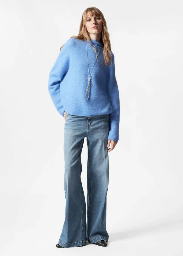 Women Knitwear and Other Stories HighNeck AlpacaKnit Jumper Blue