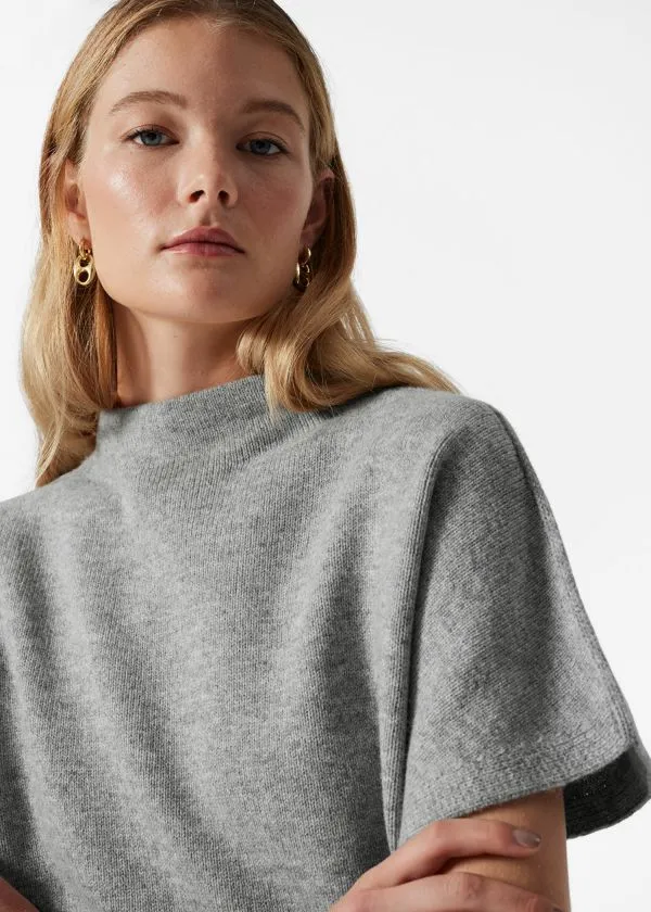 Women Knitwear and Other Stories Knitted Wool BatwingSleeve Top Light Grey