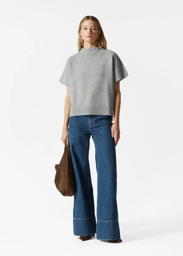 Women Knitwear and Other Stories Knitted Wool BatwingSleeve Top Light Grey