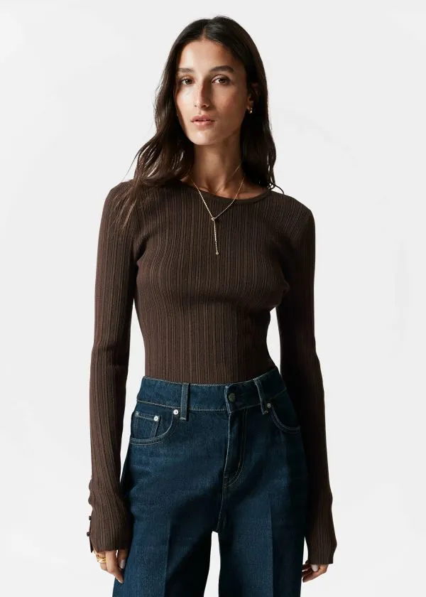 Women Knitwear and Other Stories RibKnit Top Dark Brown