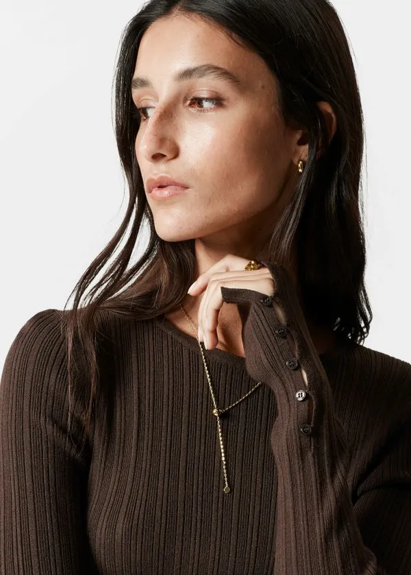 Women Knitwear and Other Stories RibKnit Top Dark Brown