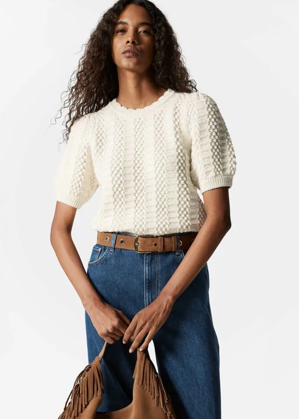 Women Knitwear and Other Stories Scalloped Knit Top White