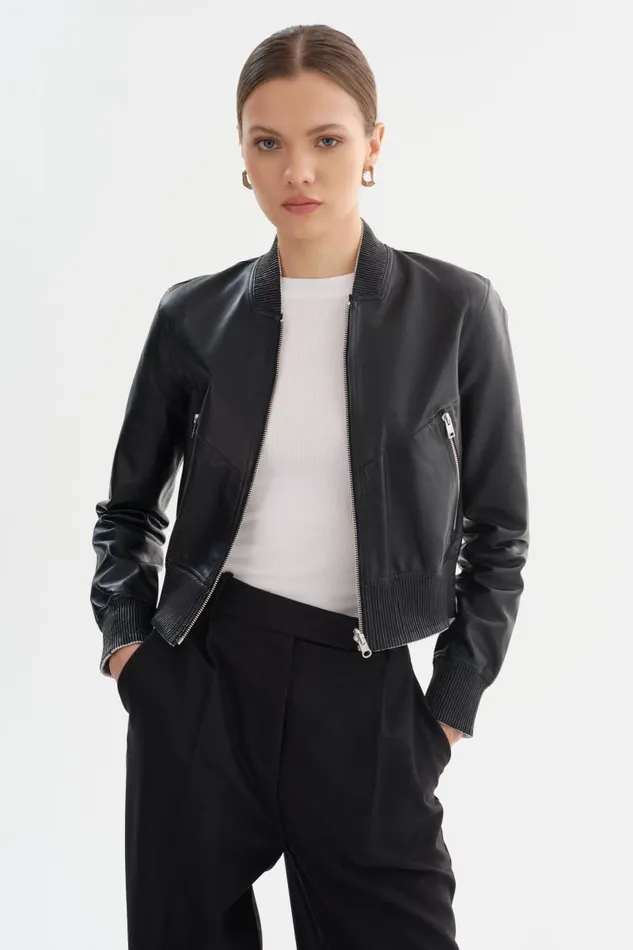 Women KORDELLA Reversible Leather Bomber Jacket Blacksilver LAMARQUE Leather Jackets Women KORDELLA Reversible Leather Bomber Jacket Blacksilver LAMARQUE Leather Jackets