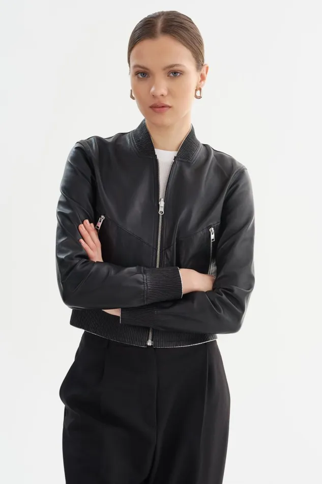 Women KORDELLA Reversible Leather Bomber Jacket Blacksilver LAMARQUE Leather Jackets Women KORDELLA Reversible Leather Bomber Jacket Blacksilver LAMARQUE Leather Jackets