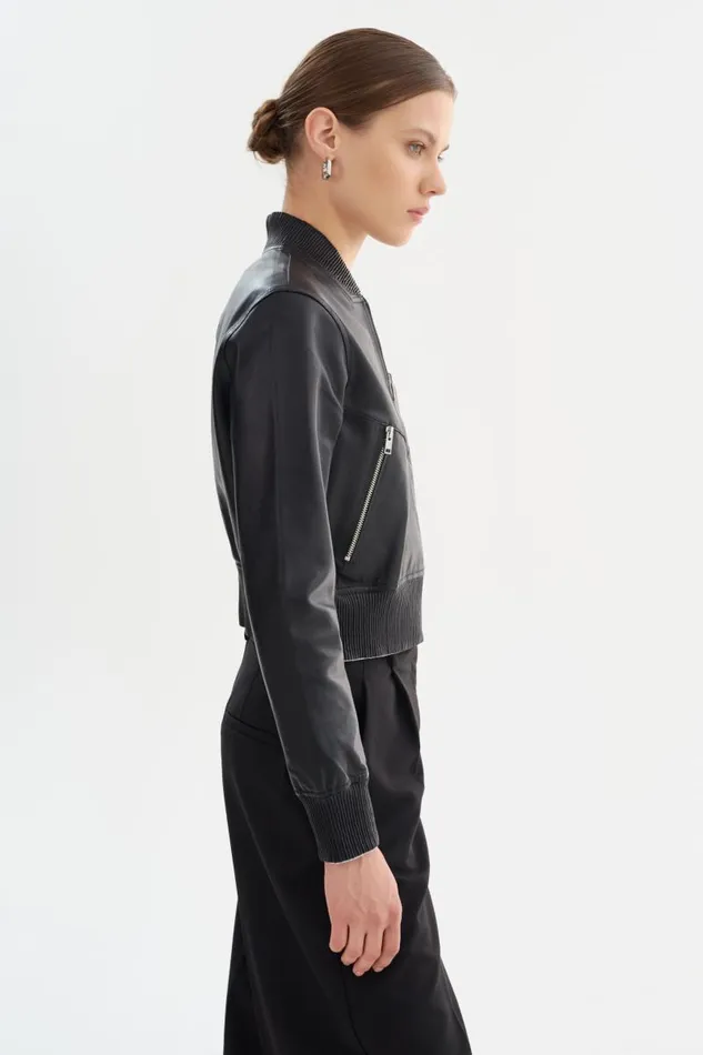 Women KORDELLA Reversible Leather Bomber Jacket Blacksilver LAMARQUE Leather Jackets Women KORDELLA Reversible Leather Bomber Jacket Blacksilver LAMARQUE Leather Jackets
