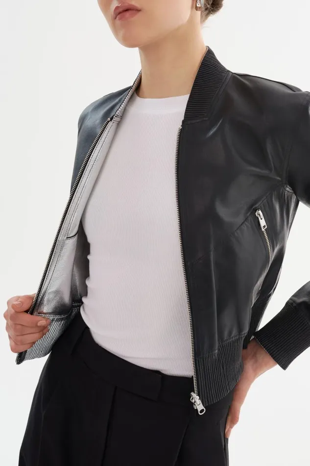 Women KORDELLA Reversible Leather Bomber Jacket Blacksilver LAMARQUE Leather Jackets Women KORDELLA Reversible Leather Bomber Jacket Blacksilver LAMARQUE Leather Jackets