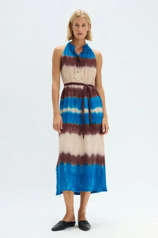 Women Lapis Multi Dual Gauze Halter Dress Raquel Allegra TShirts