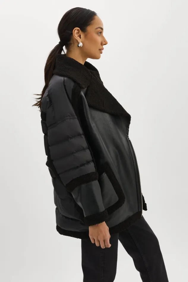 Women LISA Oversized Mixed Media Cocoon Jacket Black Black LAMARQUE Sherpa Women LISA Oversized Mixed Media Cocoon Jacket Black Black LAMARQUE Sherpa