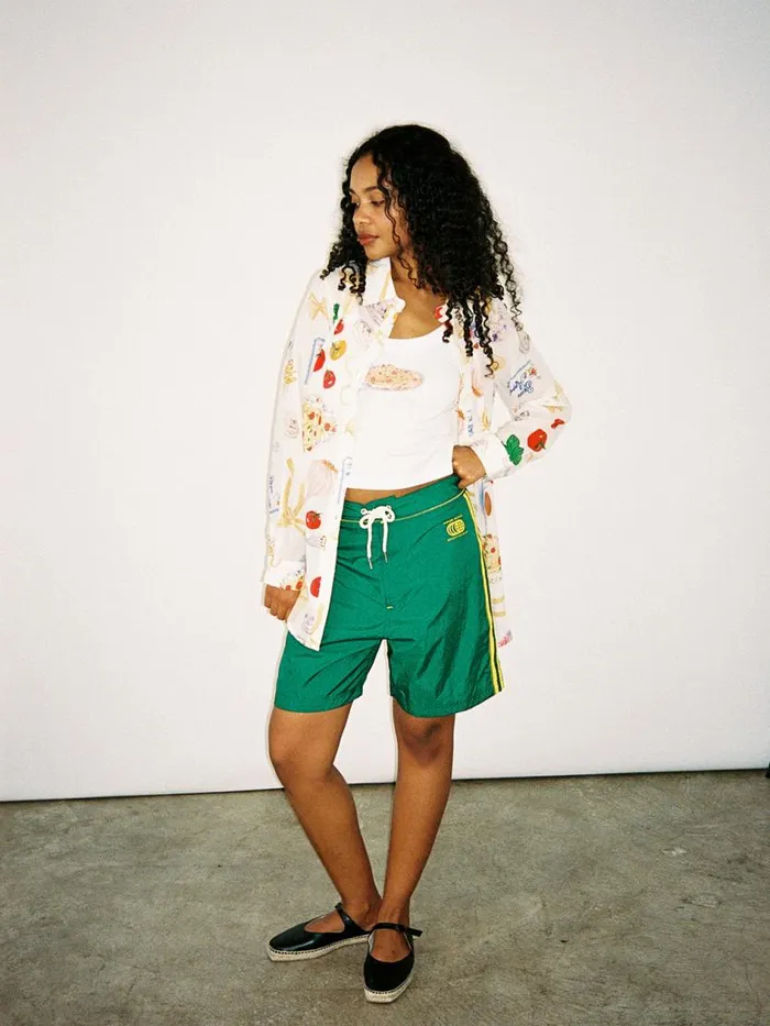 Women Made Some Long Shorts Green and Yellow Lisa Says Gah Shorts