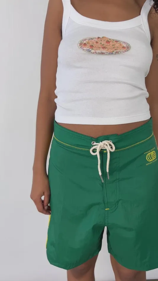 Women Made Some Long Shorts Green and Yellow Lisa Says Gah Shorts