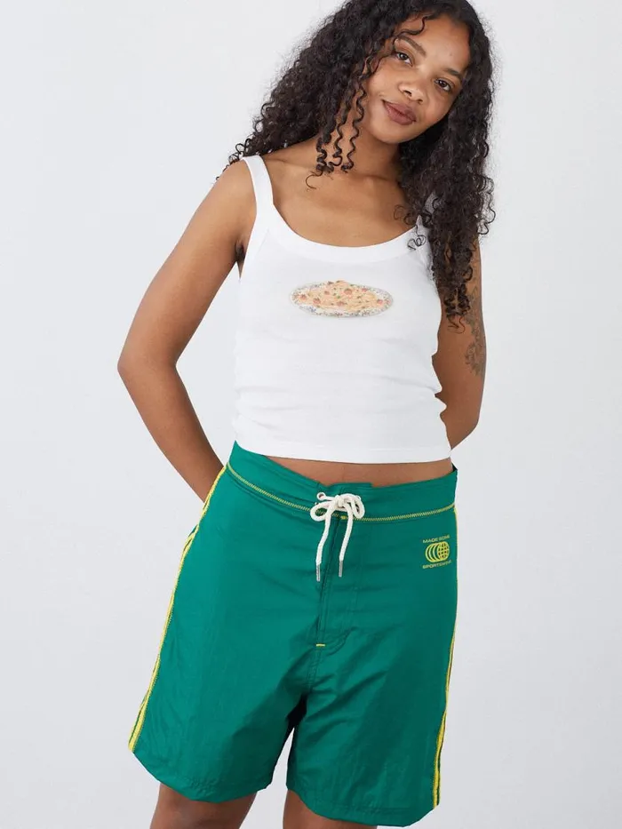 Women Made Some Long Shorts Green and Yellow Lisa Says Gah Shorts