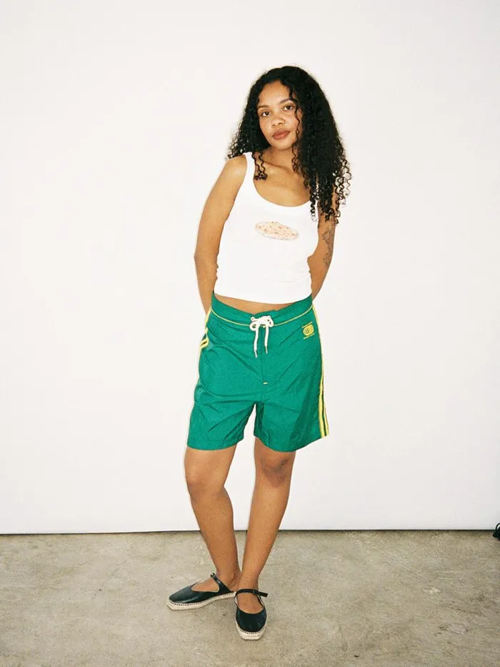 Women Made Some Long Shorts Green and Yellow Lisa Says Gah Shorts