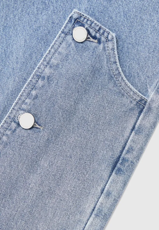 Women Manire De Voir Button Down Overlay Mom Jeans Mid Blue