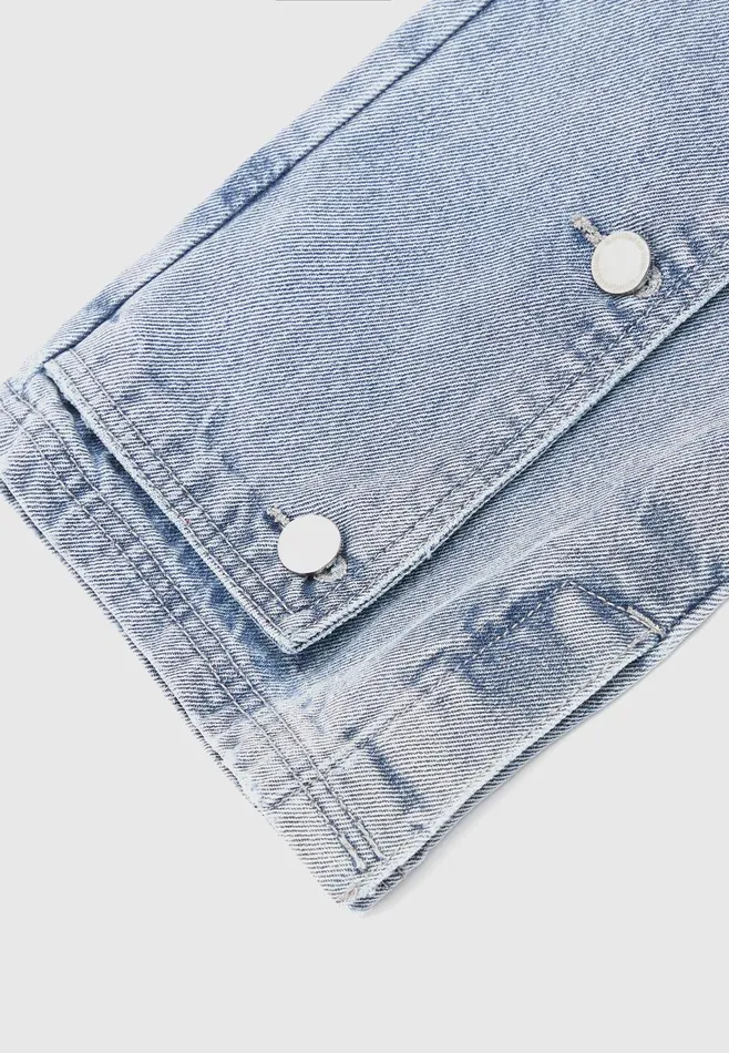 Women Manire De Voir Button Down Overlay Mom Jeans Mid Blue